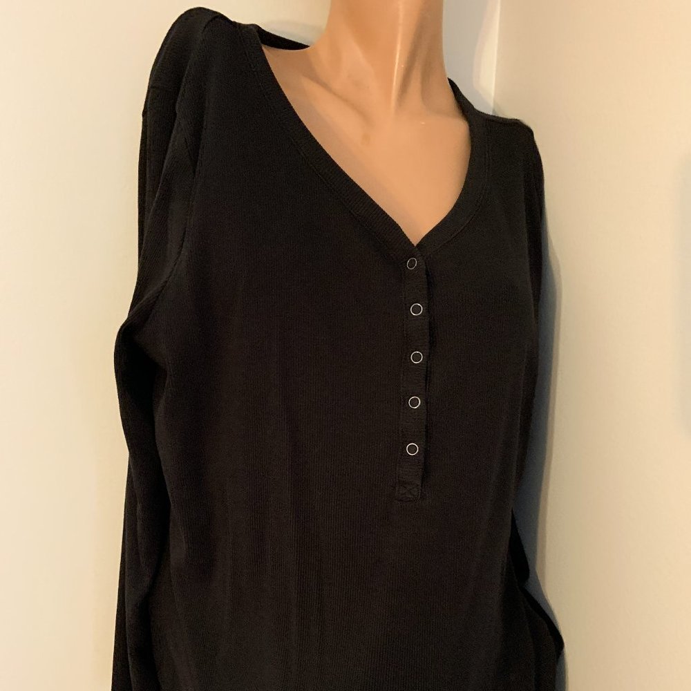 Sonoma Maternity Ribbed Button-Front Shirt | Black | Size XL